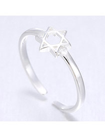 Korean Silver Color Star Shape Decorated Simple Design  Cuprum Korean Rings
