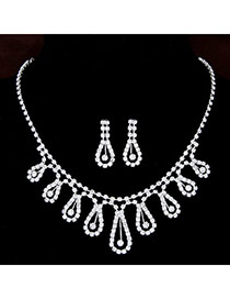 Shiny Silver Color Diamond Decorated Water Drop Shape Design  Alloy Jewelry Sets