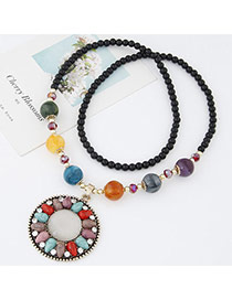 Sweet Multicolor Beads Decorated Round Shape Pendant Design Alloy Beaded Necklaces