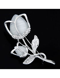 Exquisite Light Green Diamond Decorated Hollow Out Flower Design  Alloy Korean Brooches
