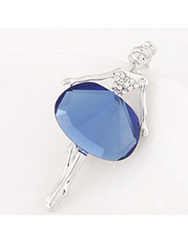 Exquisite Blue Diamond Decorated Ballet Girl Design  Alloy Korean Brooches