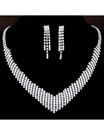 Bling White Diamond Decorated V Shape Design  Alloy Jewelry Sets