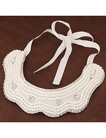 Trendy White Pearl Decorated Simple Design Fabric Detachable Collars