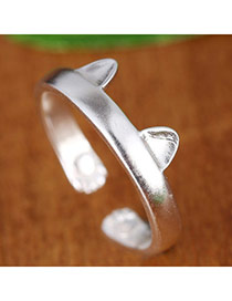 Sweet Silver Color Cat's Ear Shape Decorated Open Design  Alloy Korean Rings
