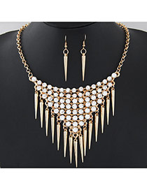 Fashion Gold Color Diamond & Rivet Decorated Tassel Design Alloy Jewelry Sets