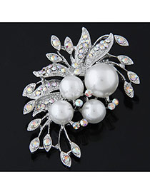 Fashion Silver Color Pearl Decorated Flower Shape Design  Alloy Korean Brooches