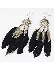 Personality Black Hollow Out Round Shape Decorated Feather Pendant Design