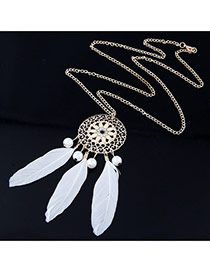 Personality White Round Shape Decorated Feather Pendant Design