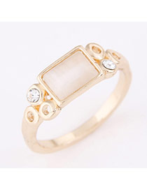 Personality Gold Color Rectangle Shape Gemstone Decorated Simple Design  Alloy Korean Rings