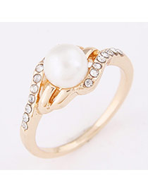 Personality Gold Color Pearl Decorated Simple Design  Alloy Korean Rings