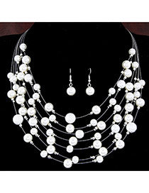 Fashion White Pearl Weave Decorated Multilayer Design