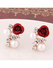 Sweet Red Diamond&rose Flower Decorated Simple Design