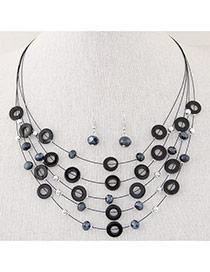 Elegant Black Diamond&circle Decorated Multilayer Design  Alloy Jewelry Sets