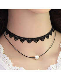 Trending White+black Pearl Decorated Double Layer Design