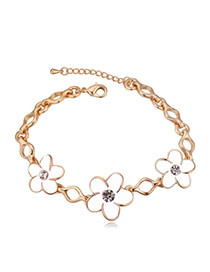 Elegant Champagne Gold+white Flower Shape Decorated Simple Design Alloy Crystal Bracelets