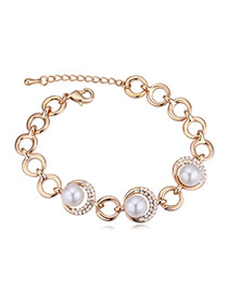 Elegant Champagne Gold+white Diamond&beads Decorated Circle Shape Design Alloy Crystal Bracelets