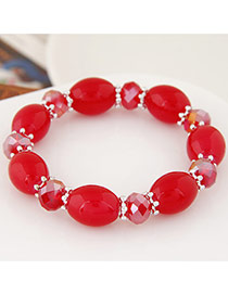 Sweet Red Oval Beads Decorated Simple Design Rhinestone Korean Fashion Bracelet