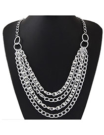 Fashion Silver Color Multilayer Chains Decorated Simple Design Alloy Chains
