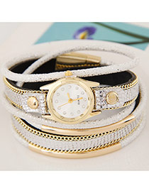 Temperamental White Metal Rivet&chain Decorated Multilayer Design Alloy Ladies Watches