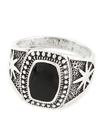 Fashion Black Geometric Shape Decorated Simple Design Alloy Korean Rings