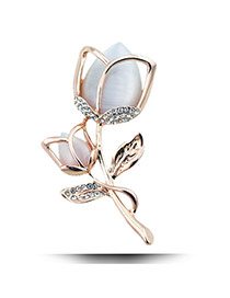 Fashion White Diamond Decorated Tulip Shape Design Alloy Korean Brooches