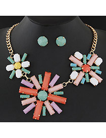 Elegant Multi-color Three Sunflower Shape Pendant Decorated Short Chain Design Alloy Jewelry Sets