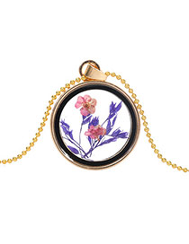 Elegant Pink+purple Two Flower Pattern Decorated Heart Shape Perfume Bottle Pendant Design Alloy Chains