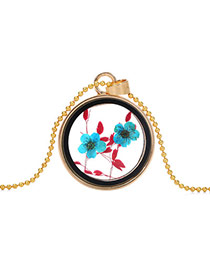 Elegant Blue+red Two Flower Pattern Decorated Round Shape Perfume Bottle Pendante Design Alloy Chains