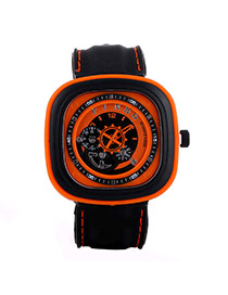 Casual Orange Second Disc Decorated Square Shape Design  Platic Men's Watches