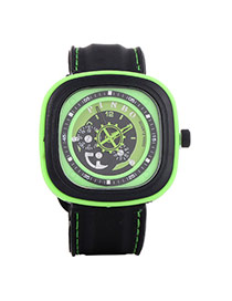 Casual Green Second Disc Decorated Square Shape Design  Platic Men's Watches