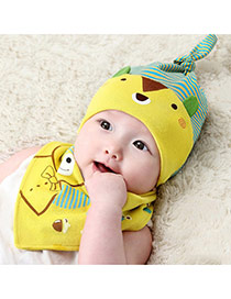 Lovely Yellow Stripe Pattern Decorated Cartoon Bear Design With Scarf Cotton Children's Hats