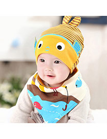 Lovely Khaki+yellow Stripe Pattern Decorated Catoon Fish Design With Scarf