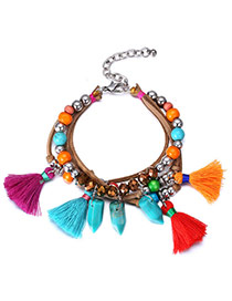 Personality Multicolor Tassel Decorated Multilayer Design Acrylic Fashion Bracelets