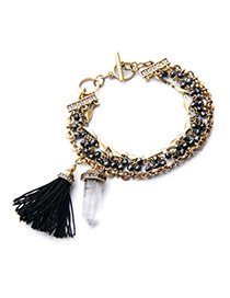Fashion Black Beads&tassel Decorated Multilayer Design