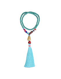 Fashion Blue Tassel Pendant Decorated Beads Chain Design