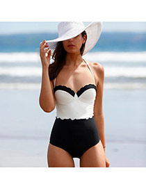 Trendy White+black Color Matching One-piece Design