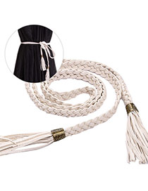 Fashion White Tassel Decorated Weave Design
