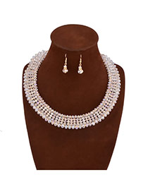 Exquisite White Multilayer Beads Weaving Decorated Collar Design Rosin Jewelry Sets