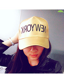 Casual Gold Color Embroidery Letter New York Decorated Pure Color Design Pu Baseball Caps