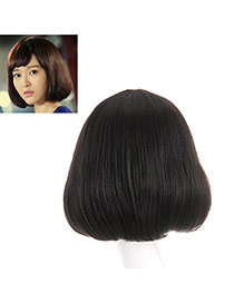 Fashion Black Tilted Bang Rinka Haircut Design High%2dtemp Fiber Wigs