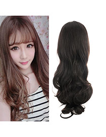 Fashion Black Air Bang Long Curly Design High%2dtemp Fiber Wigs