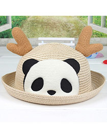 Lovely Khaki Panda&antlers Decorated Crimping Design
