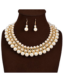 Elegant White Pearl Weaving Decorated Collar Design Pearl Jewelry Sets