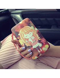 Fashion Red Cartoon Girl Pattern Decorated Square Shape Design Pu Wallet