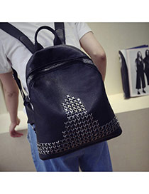 Fashion Black Rivet Decorated Pure Color Design Pu Backpack