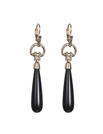 Fashion Black Water Drop Shape Pendant Decorated Simple Design Alloy Stud Earrings