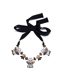 Fashion Multi-color Gemstone Pendant Decorated Tassel Design Acrylic Bib Necklaces