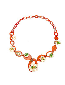 Fashion Orange Flower Shape Decorated Hollow Out Chain Design Acrylic Bib Necklaces