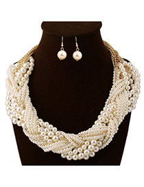 Exaggerat White Pearl Weave Decorated Multilayer Design