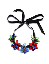 Personality Multicolor Five Flowers Decorated Simple Design Acrylic Bib Necklaces